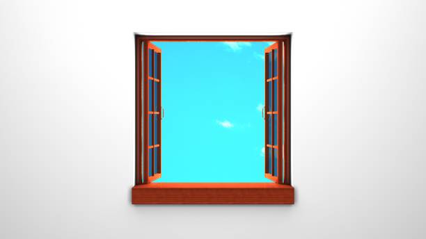 istock Wooden window with blue sky. 1400748235