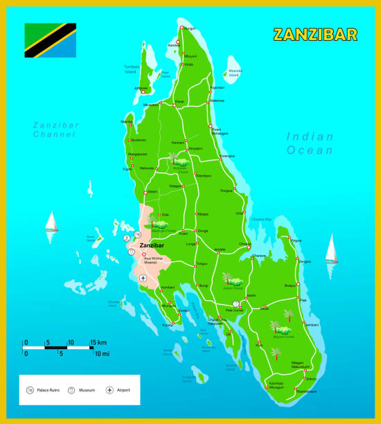 Zanzibar Illustration Zanzibar (Unguja) island map tanzania stock illustrations