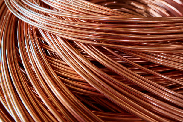 istock Shiny winded copper cable in warehouse of production plant 1400748521