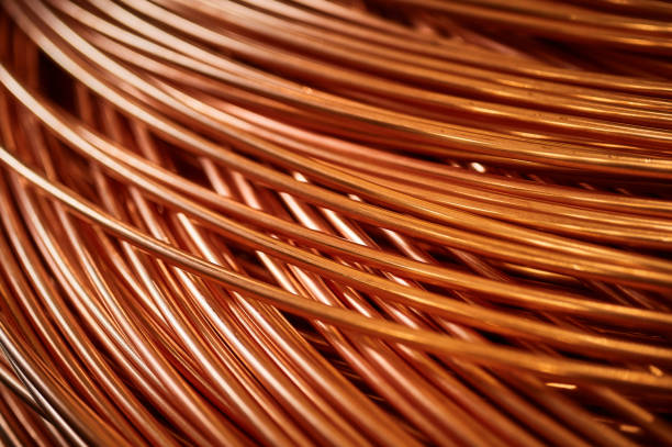 istock Shiny winded copper cable in warehouse of production plant 1400748528