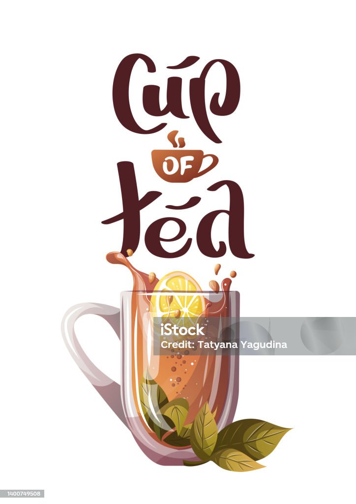 Lemon Tea Lettering Cup Of Tea With Lemon And Mint And Handwritten Lettering Stock ...