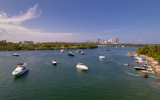 Bats moored at Sandspur island a busy weekend Biscayne Bay North Miami Florida