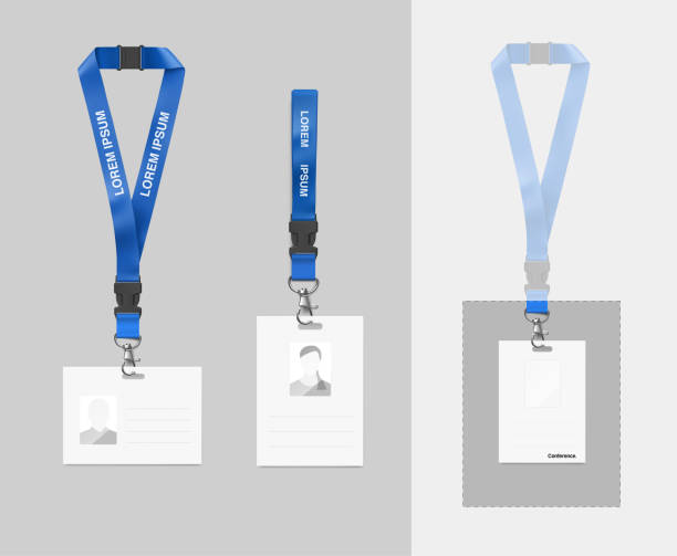 istock Set of lanyards with id card mockup. 1400750294