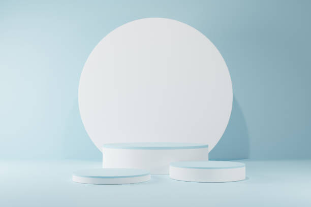 istock 3d background products Show pedestal scenes with geometric platforms white background. with podium. Stand to display cosmetic products on stage. 3d render, 3d illustration 1400753844