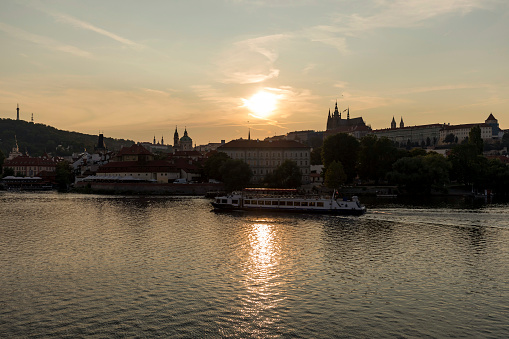 Vltava River and Prague at sunset