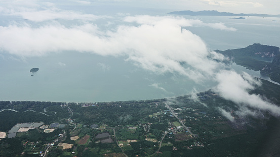 Aerial view shot from plane seeing trang beach sea natural tropical island in south thailand