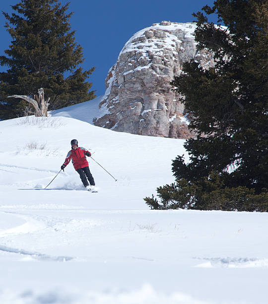 Mature male skier, Vail, Colorado, USA. stock photo