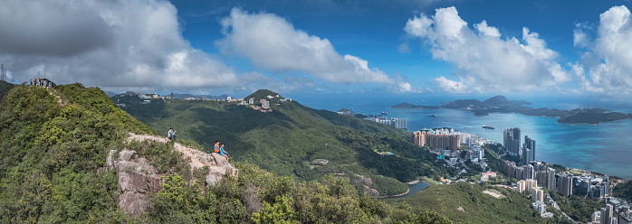 beautiful panorama of Hiker in High West, the mountain in Hong Kong Island