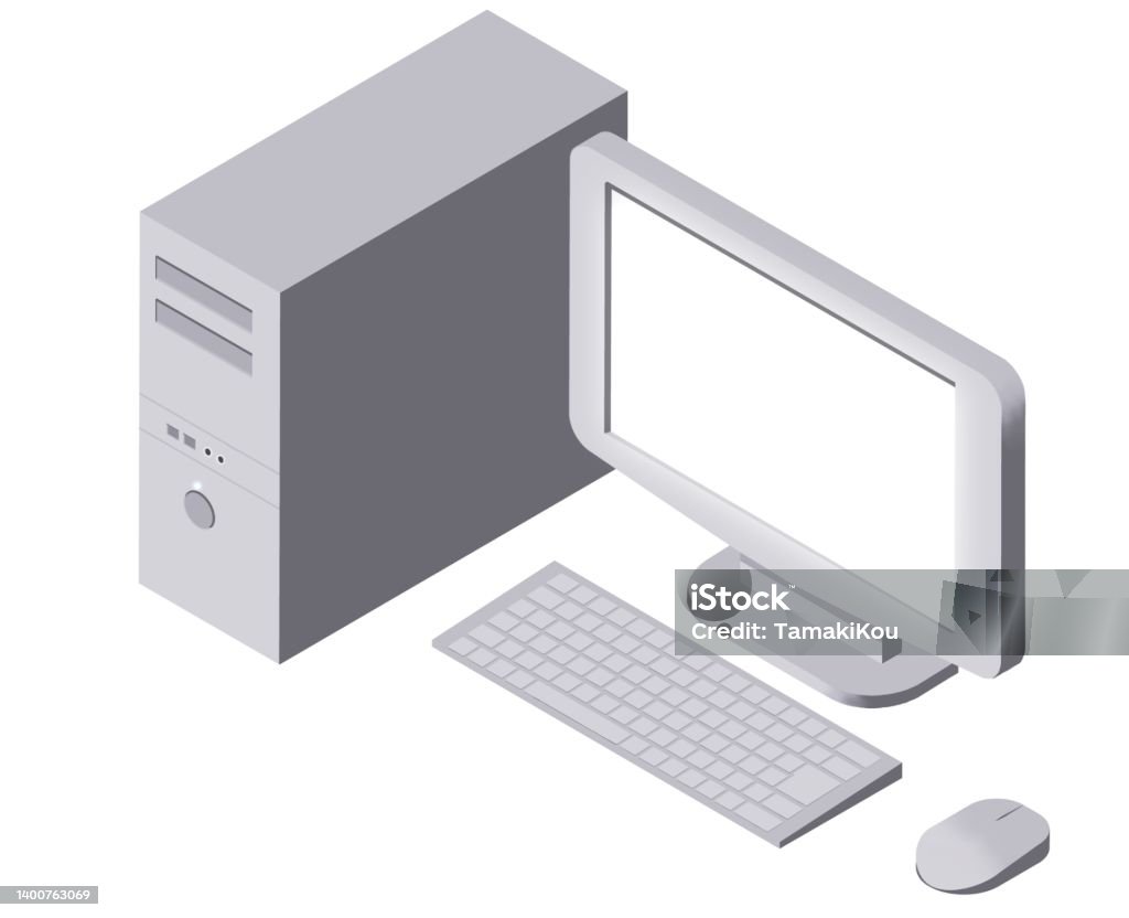 Basic Computer Normal Desktop Isometric Diagram Of A Simple Desktop Computer Set With A Shining ...