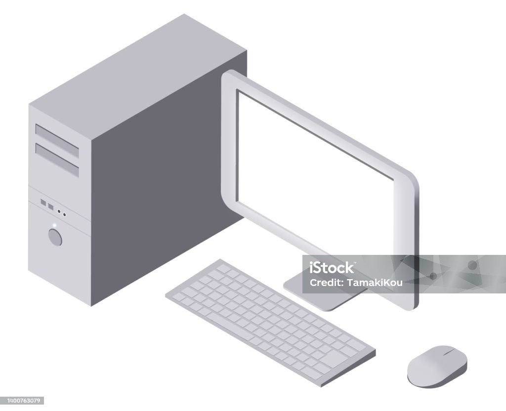Isometric Diagram Of A Simple Desktop Computer Set With A Shining