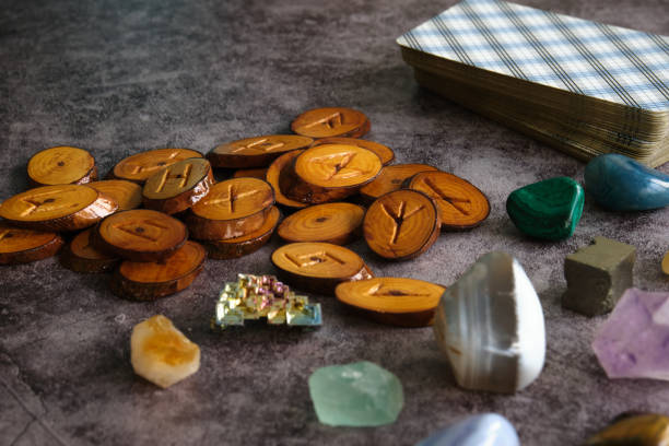 istock wooden runes and tarot cards on the table 1400768585
