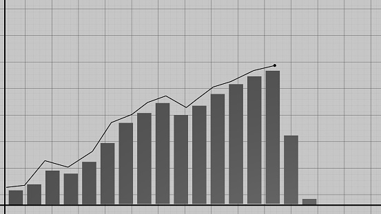 Stock price chart on the notebook page. Growth and decline dynamics. Creative financial concept. Investment background. 3D render.