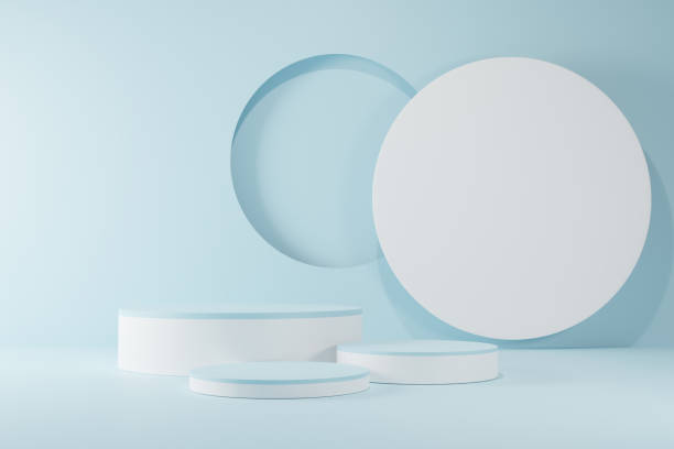 istock 3d background products Show pedestal scenes with geometric platforms white background. with podium. Stand to display cosmetic products on stage. 3d render, 3d illustration 1400769721