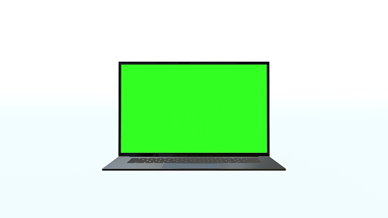 Realistic laptop with empty screen on transparent background.  3D render.