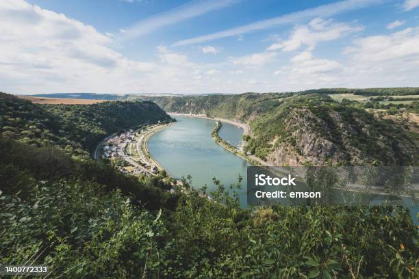 Scenic View Of Upper Middle Rhine Valley With Lorelei Katz Castle And St Goarshausen Stock Photo - Download Image Now