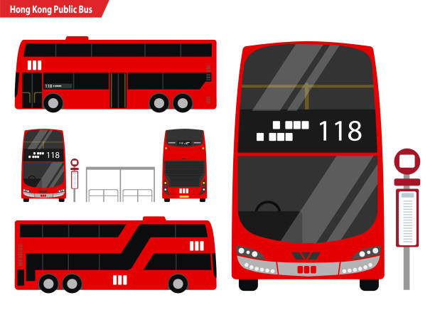 Public buses in Hong Kong Double decker bus and mini bus public transport in Hong Kong double decker bus stock illustrations