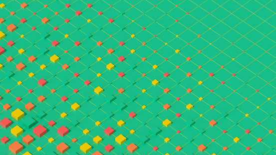 Abstract colorful cube shapes background grid pattern, 3d render