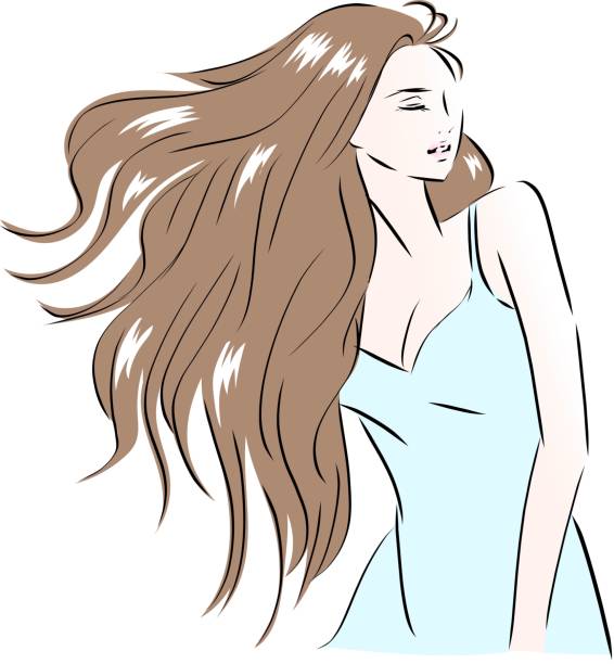 woman with long hair swaying in the wind woman with long hair swaying in the wind tousled stock illustrations