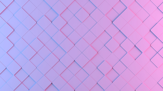 3d rendering of Abstract Cube Wall Background with Neon Lights. Architecture concept.