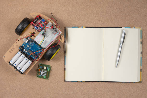 Line tracking robot competition ideas. STEM education for kids. A robot and an electronic board that can be programmed.