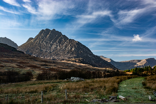 Looking across at Tryfan from the A5 which has severeal challenging routes to the summit.