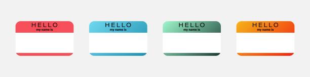 установить привет мое имя - это метки разных цветов на сером фоне. векторная иллюстрация. - meetup stock illustrations