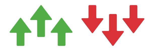 istock Up and down arrow icons isolated in red and green. Vector illustration. 1400788081