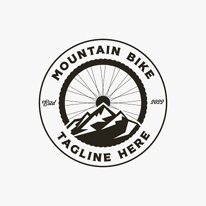 Seal emblem badge sun of mountain bike design on white background