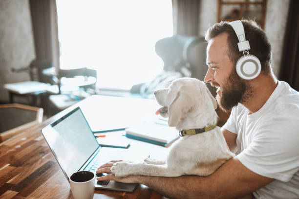 istock Dog Putting Paws On Owners Hand To Making Him Take Breaks While Working From Home 1400789850