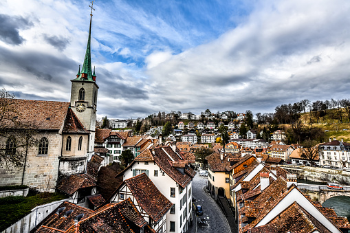 Street Under Nydeggkirche Church In Bern, Switzerland
