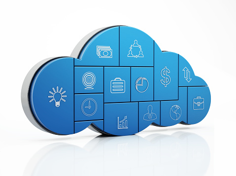 Business icons on cloud shape. Business and technology concept.