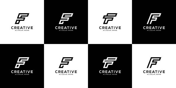 ilustrações de stock, clip art, desenhos animados e ícones de set of initial letter f   design template. icons for business of luxury, elegant, simple - f