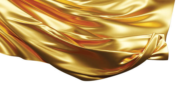 istock Golden fabric flying in the wind isolated on white background 3D render 1400796076