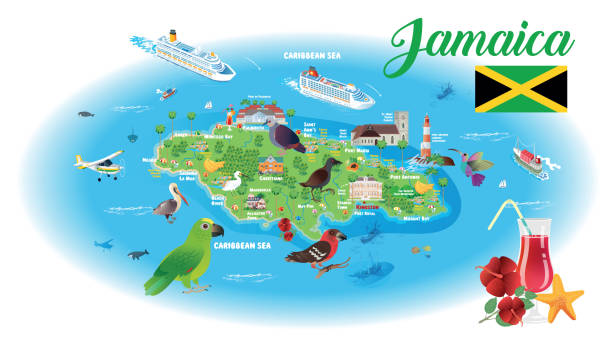 illustrations, cliparts, dessins animés et icônes de carte de la jamaïque - falmouth jamaica