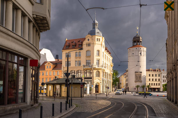 View to the tower Dicker Turm in Goerlitz, Germany.