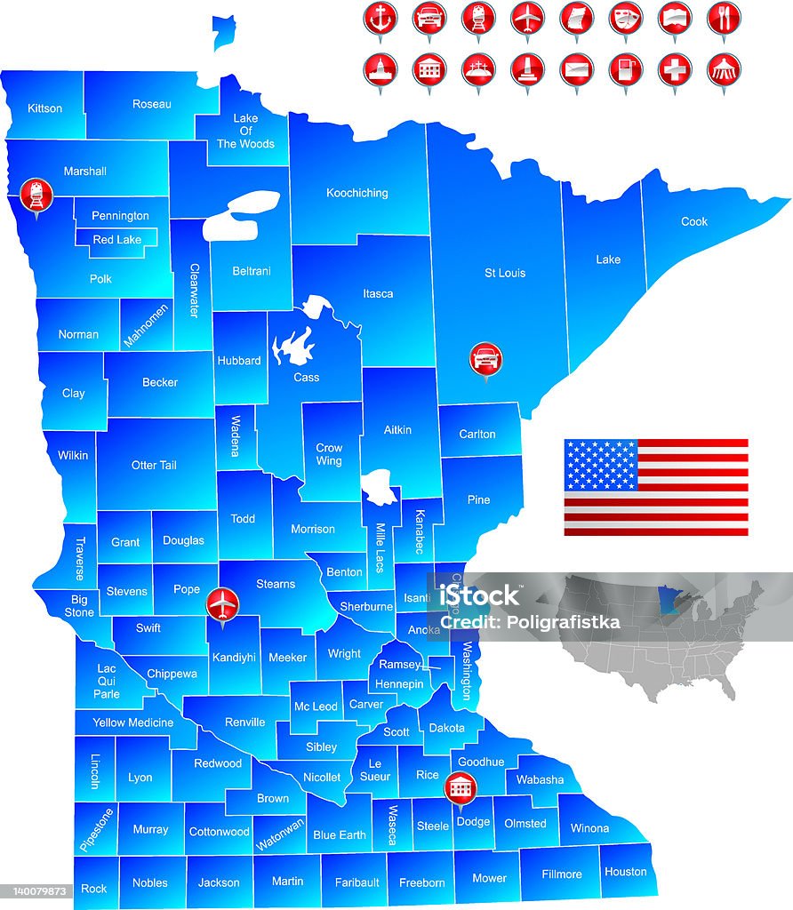 Mappa del Minnesota - arte vettoriale royalty-free di Minnesota