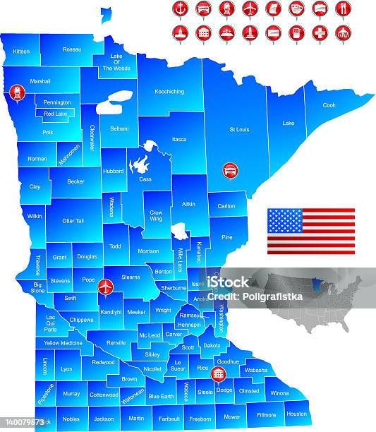 Mappa Del Minnesota - Immagini vettoriali stock e altre immagini di Minnesota - Minnesota, Bloomington - Minnesota, Carta geografica