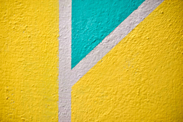 istock A yellow and blue wall painted with stripes and a triangle 1400799051