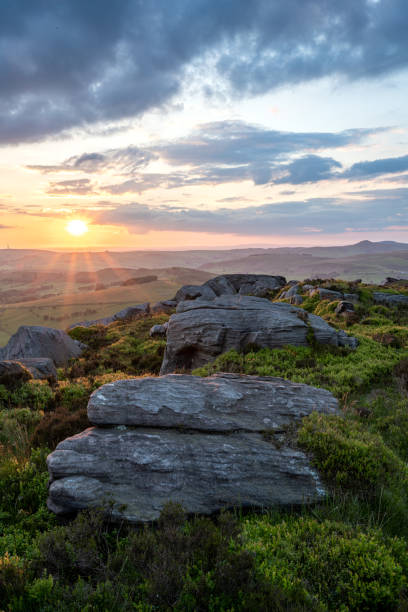 istock Panoramic view from The Roaches at sunset in the Peak District National Park. 1400799152
