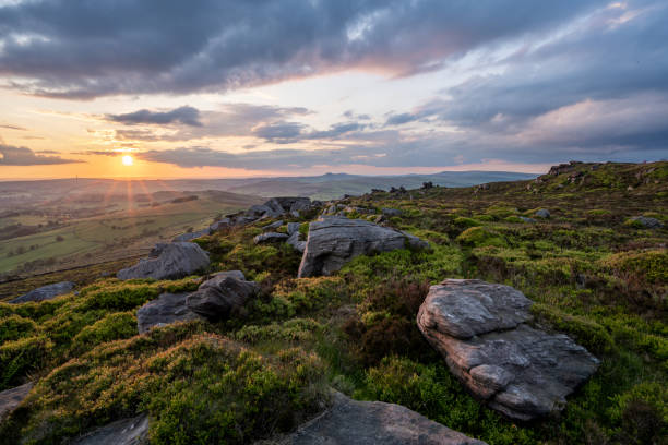 istock Panoramic view from The Roaches at sunset in the Peak District National Park. 1400799914