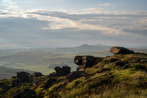 istock Panoramic view from The Roaches at sunset in the Peak District National Park. 1400799919