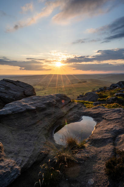 istock Panoramic view from The Roaches at sunset in the Peak District National Park. 1400799982
