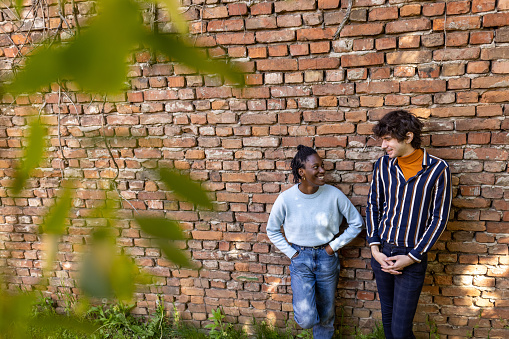 Portrait of young male and female multiracial friends hangout together