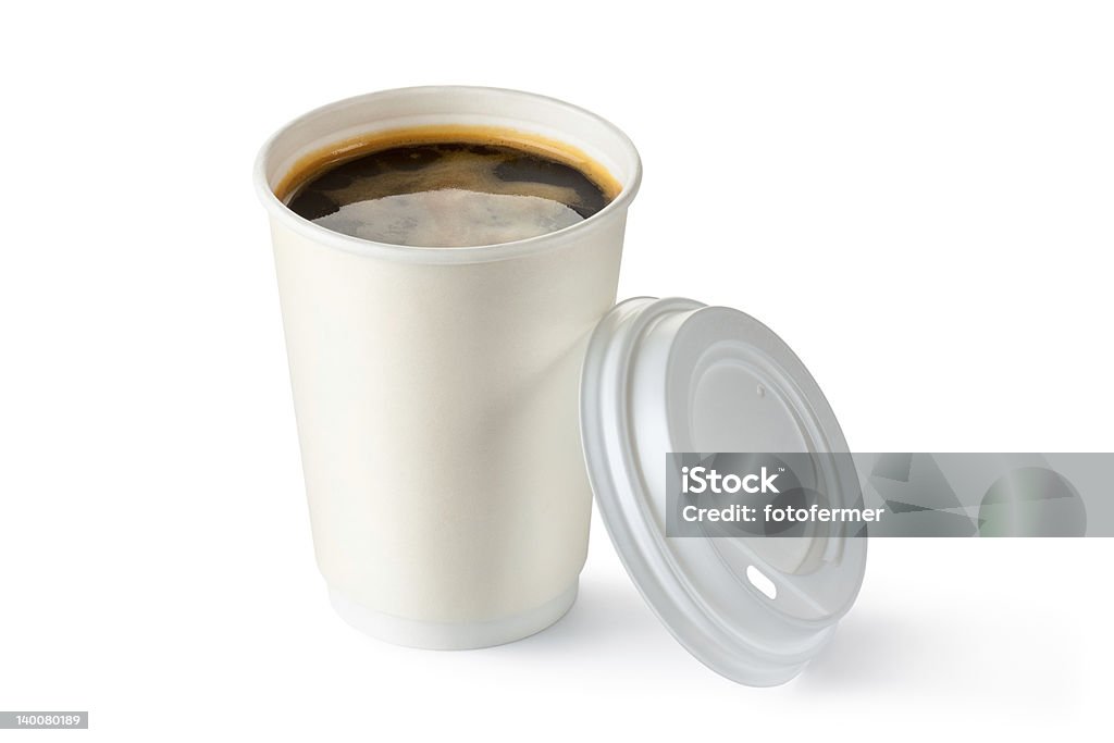 Coffee in opened disposable cup Coffee in opened disposable cup. Isolated on a white. Coffee Cup Stock Photo