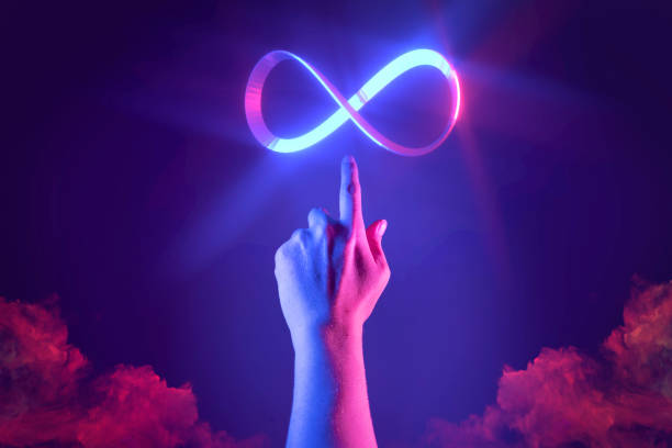istock Hand of men pointing on endless infinity sign of virtual reality metaverse digital innovation game or internet online simulation media cyber and world communication connection technology background 1400802415