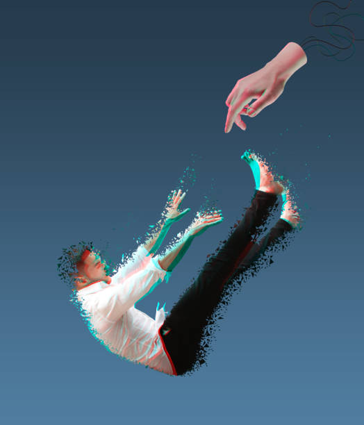 istock Contemporary art collage and modern design. Sleeping man falling into the abyss. Pixelate effect. Concept of idea, inspiration, creativity and art. Minimalism 1400803827