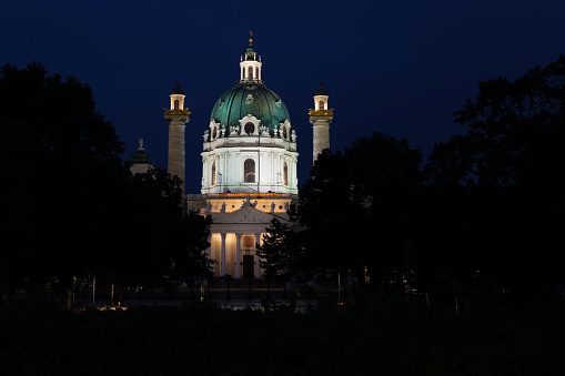 The first night in Vienna I chose to photograph this baroque church at night. May, 2022