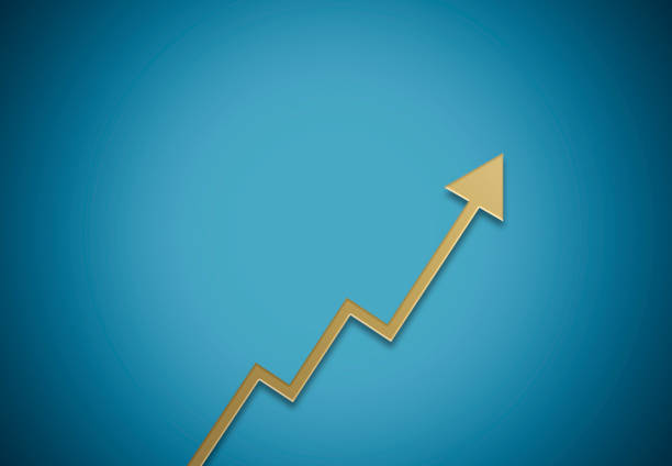 istock Arrow sign growth on blue background 1400804367
