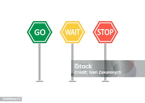 istock Colored go, wait, stop control icon.  Traffic regulatory symbol. Signs road vector. 1400806673