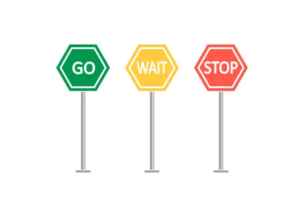 Vector illustration of Colored go, wait, stop control icon.  Traffic regulatory symbol. Signs road vector.